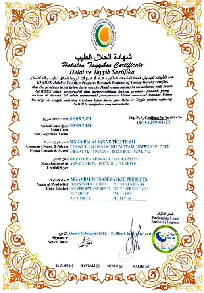 MG Ambalaj - Halalen Tayyiben-Zertifikat